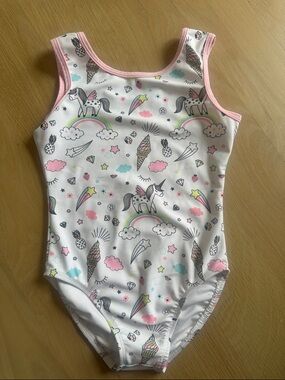 Girls White & Pink Unicorn Gymnastics Leotard